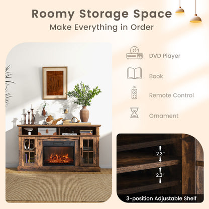 Entertainment Center with 1400W Electric Fireplace for TVs up to 65 Inches in Brown