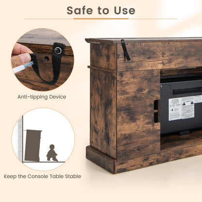 Entertainment Center with 1400W Electric Fireplace for TVs up to 65 Inches in Brown