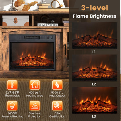 Entertainment Center with 1400W Electric Fireplace for TVs up to 65 Inches in Brown