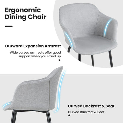 Upholstered Dining Chair with Ergonomic Backrest and Curved Armrests – Off White, Set of 2