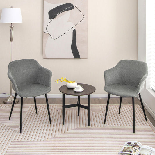 Upholstered Dining Chair with Ergonomic Backrest and Curved Armrests – Grey, Set of 2