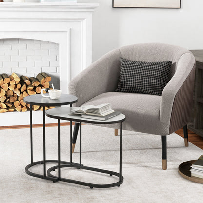 Modern 2 Piece Nesting Tea Table Set with Faux Marble Top and Metal Frame