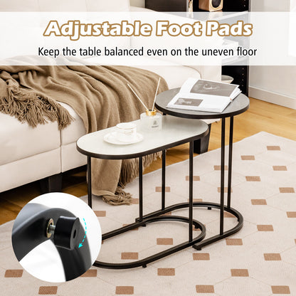 Modern 2 Piece Nesting Tea Table Set with Faux Marble Top and Metal Frame