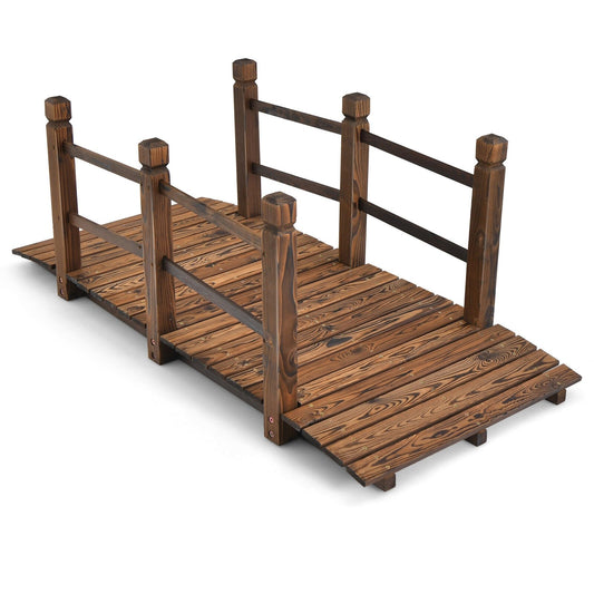 5ft Wooden Garden Bridge with Handrails for Outdoor Decoration and Landscaping - Brown