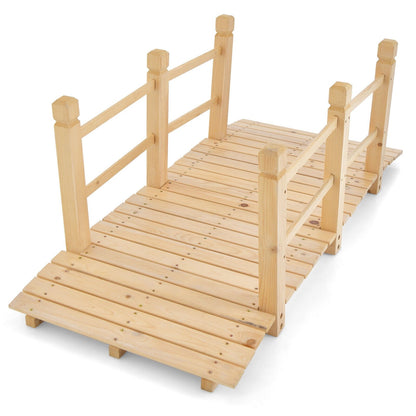 5ft Wooden Garden Bridge with Handrails for Outdoor Decoration and Landscaping - Natural