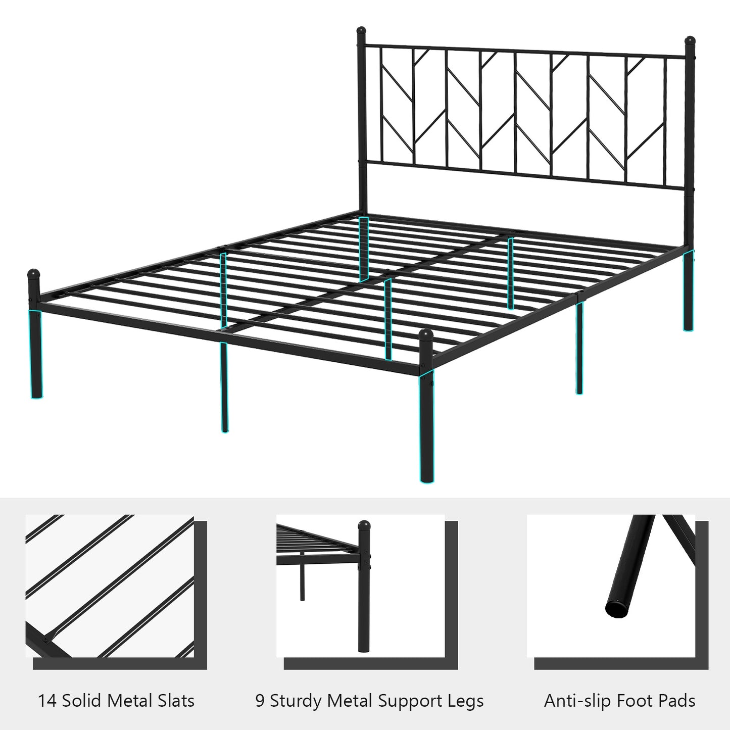 Stylish Branch Shaped Headboard Metal Platform Bed Frame with Sturdy Slat Support – Queen Size