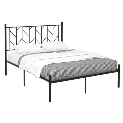 Stylish Branch Shaped Headboard Metal Platform Bed Frame with Sturdy Slat Support – Full Size