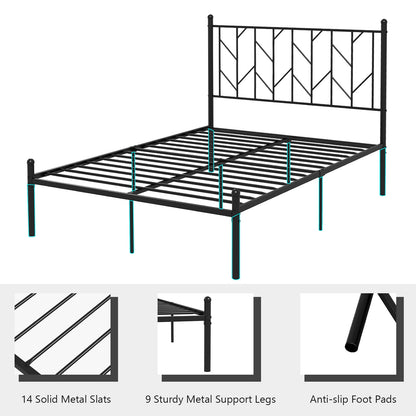 Stylish Branch Shaped Headboard Metal Platform Bed Frame with Sturdy Slat Support – Full Size