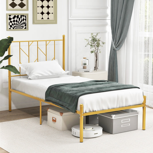 Vintage Branch-Shaped Metal Platform Bed Frame with Elegant Headboard - Twin Size