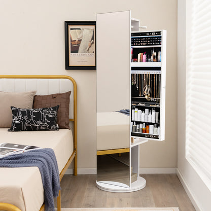 3-in-1 Swivel Jewelry Armoire with Full-Length Mirror, LED Lights and Coat Rack