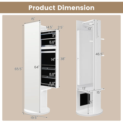 3-in-1 Swivel Jewelry Armoire with Full-Length Mirror, LED Lights and Coat Rack