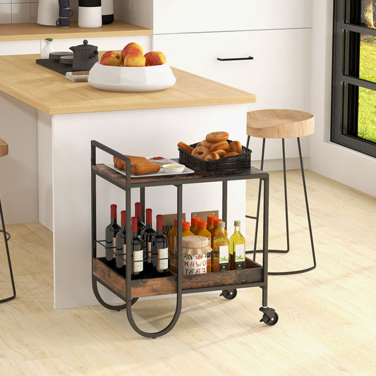 Modern Bar and Serving Cart with Removable Wine Rack and Locking Wheels