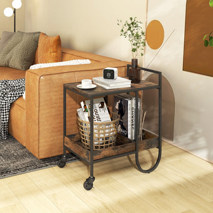 Modern Bar and Serving Cart with Removable Wine Rack and Locking Wheels