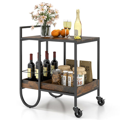 Modern Bar and Serving Cart with Removable Wine Rack and Locking Wheels