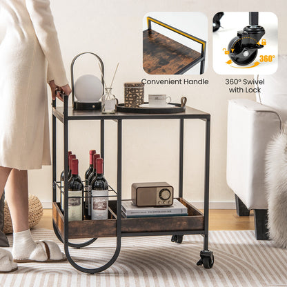 Modern Bar and Serving Cart with Removable Wine Rack and Locking Wheels