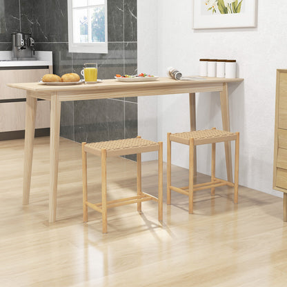 Pair of 18 Inch Wooden Dining Stools with Woven Paper Rope Seats