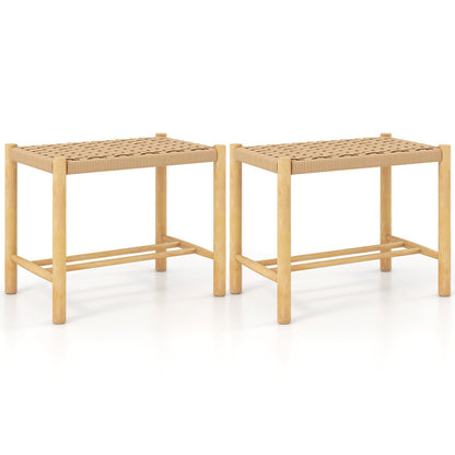 Pair of 18 Inch Wooden Dining Stools with Woven Paper Rope Seats