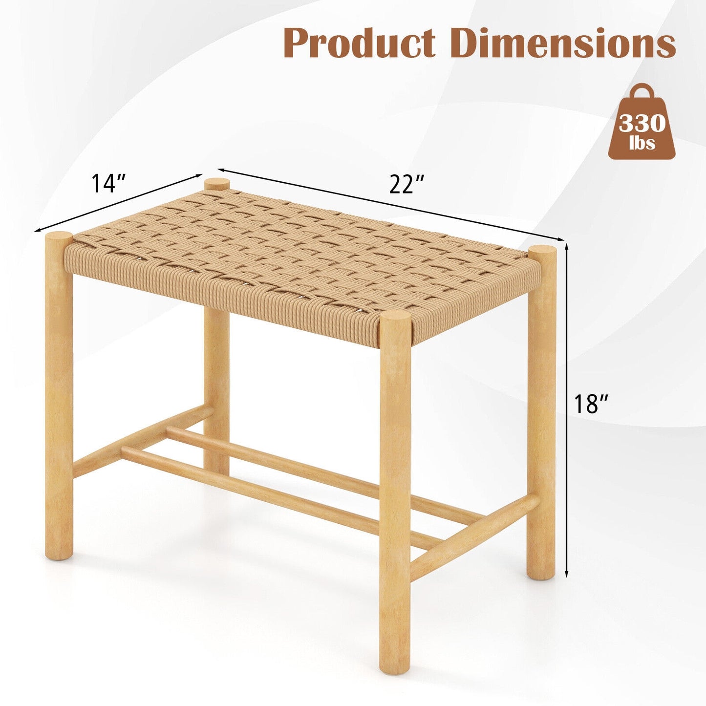Pair of 18 Inch Wooden Dining Stools with Woven Paper Rope Seats