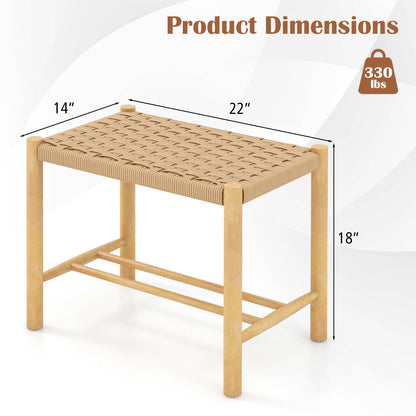 Pair of 18 Inch Wooden Dining Stools with Woven Paper Rope Seats