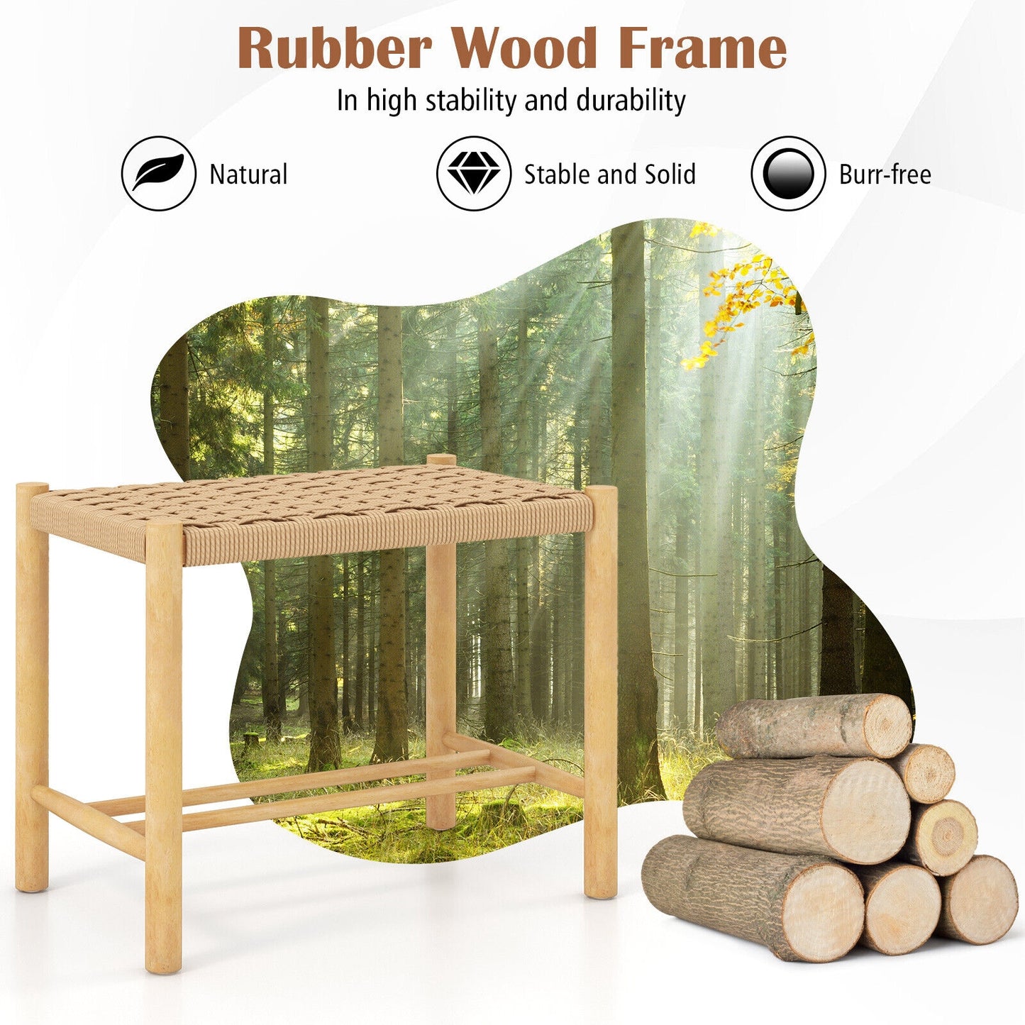 Pair of 18 Inch Wooden Dining Stools with Woven Paper Rope Seats