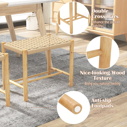 Pair of 18 Inch Wooden Dining Stools with Woven Paper Rope Seats