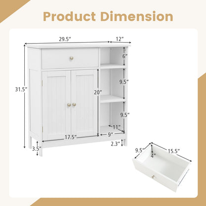 5-Shelf Freestanding Storage Cabinet with Adjustable Shelf, Drawer & Open Compartments