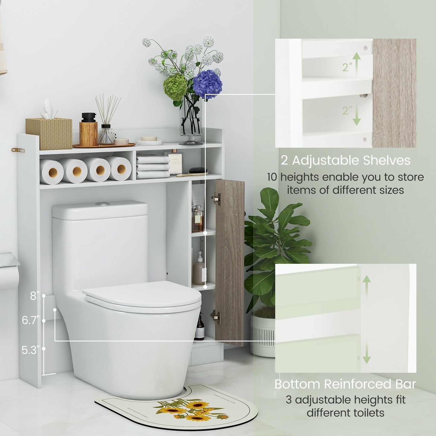 Over-the-Toilet Storage Cabinet with Adjustable Shelves