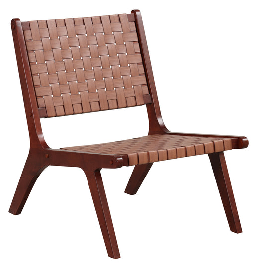 Hand Woven Faux Leather Accent Chair with Wooden Frame Set of 1 or 2