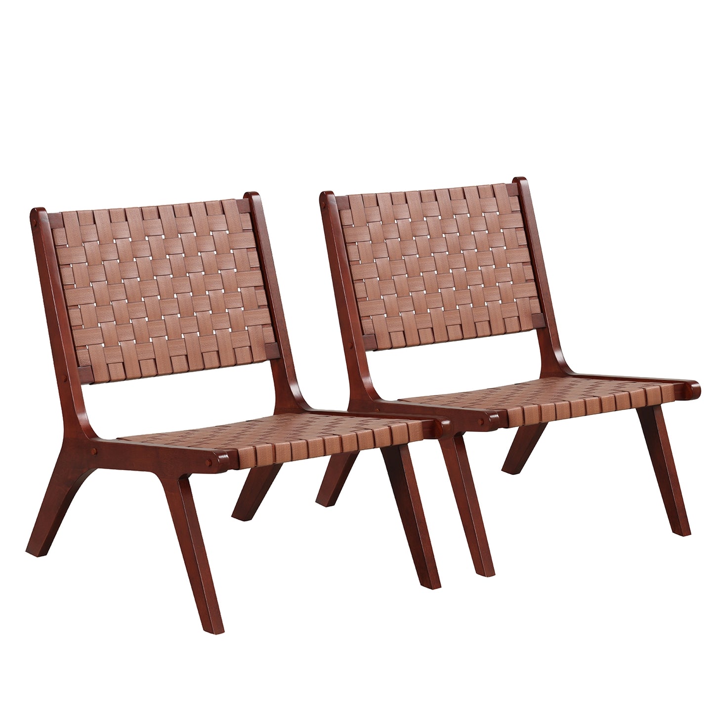 Hand Woven Faux Leather Accent Chair with Wooden Frame Set of 1 or 2