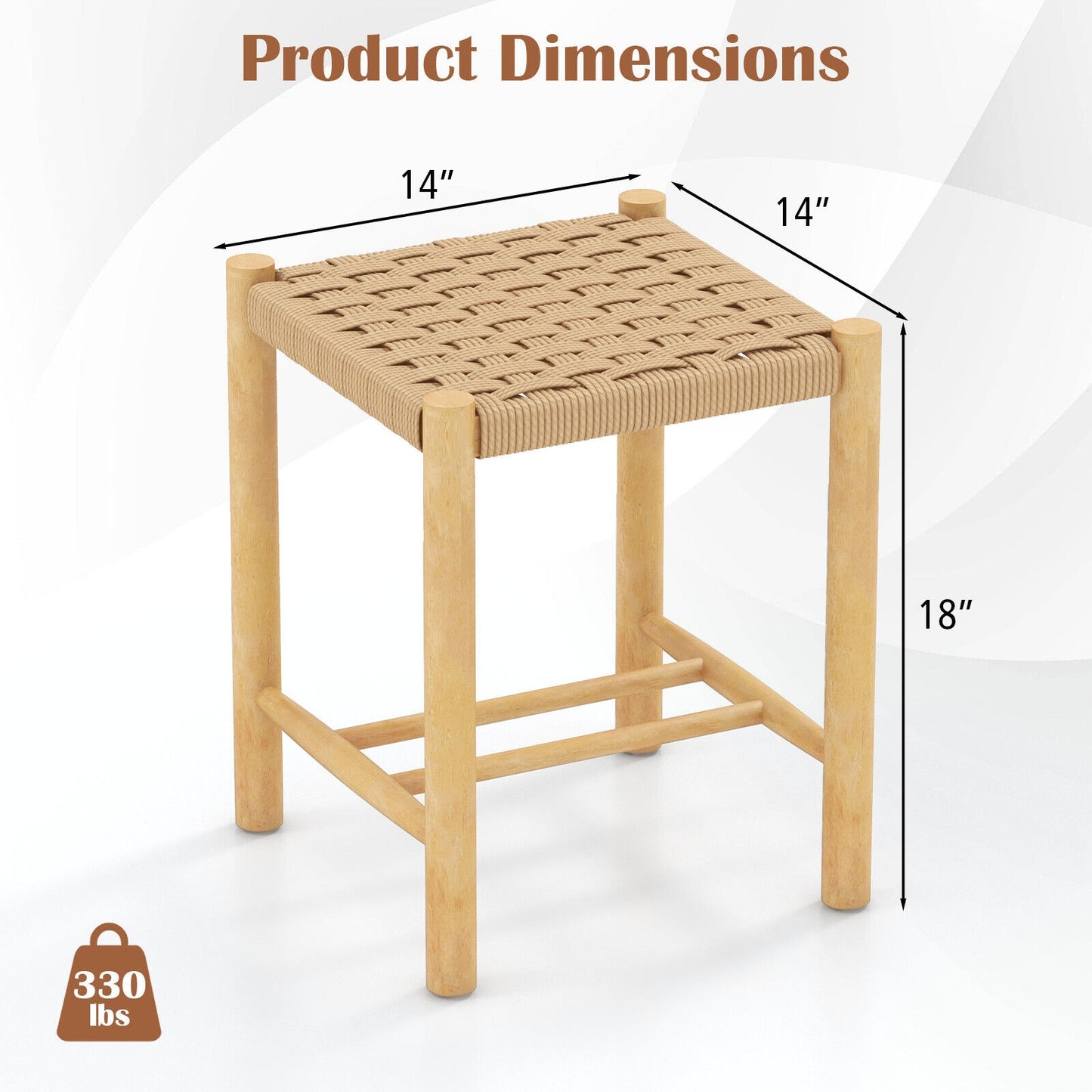 Pair of Wooden Dining Stools with Handwoven Rope Seats and Rubber Wood Frame