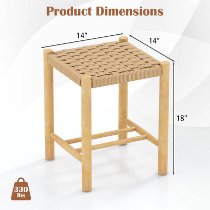 Pair of Wooden Dining Stools with Handwoven Rope Seats and Rubber Wood Frame