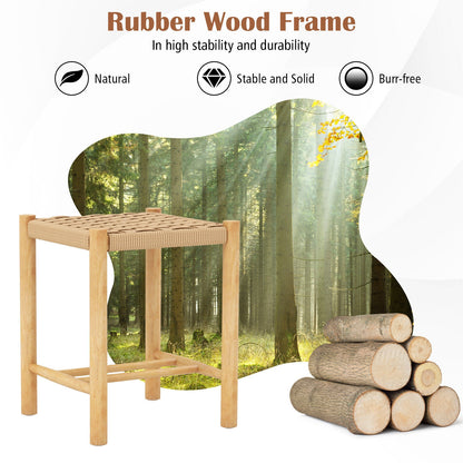 Pair of Wooden Dining Stools with Handwoven Rope Seats and Rubber Wood Frame