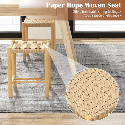 Pair of Wooden Dining Stools with Handwoven Rope Seats and Rubber Wood Frame