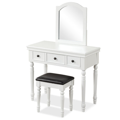3 Drawer Makeup Vanity Table with Cushioned Stool and Removable Mirror – White