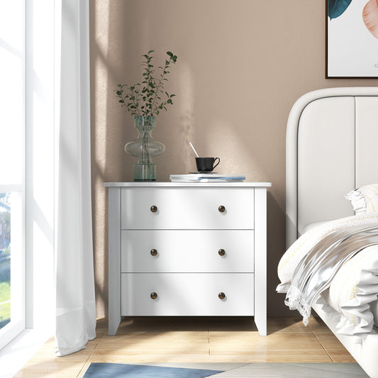 3-Drawer Storage Dresser Chest, Compact Bedside Table with Organizational Drawers – White