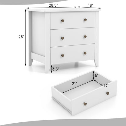3-Drawer Storage Dresser Chest, Compact Bedside Table with Organizational Drawers – White