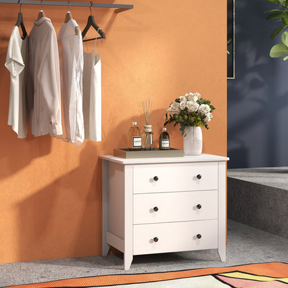 3-Drawer Storage Dresser Chest, Compact Bedside Table with Organizational Drawers – White