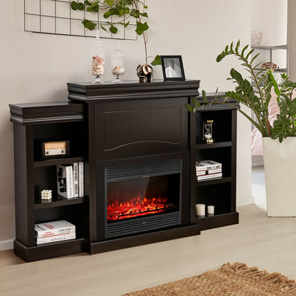 Contemporary TV Stand with Open Bookcase and Fireplace Cabinet for 40 Inch TVs – Brown