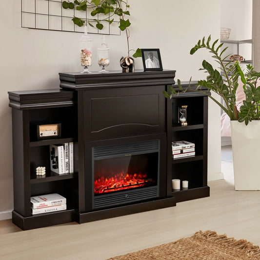 Contemporary TV Stand with Open Bookcase and Fireplace Cabinet for 40 Inch TVs – Brown