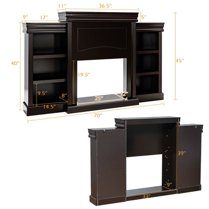 Contemporary TV Stand with Open Bookcase and Fireplace Cabinet for 40 Inch TVs – Brown