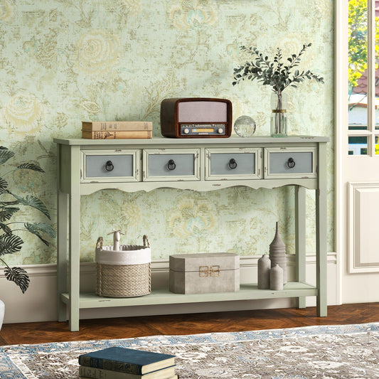 Classic Entryway Table with Two Storage Drawers and Open Shelf 48 Inch Farmhouse Look