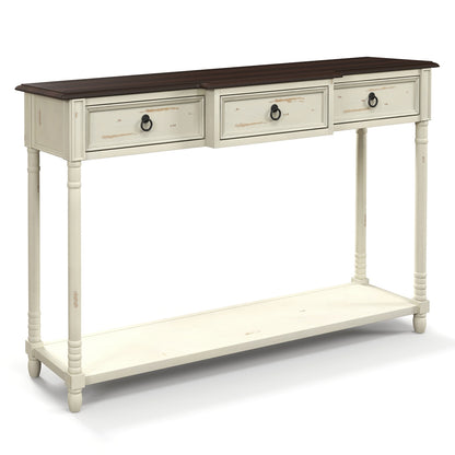 Vintage Inspired Hallway Console Table with Storage Drawers and Open Shelf