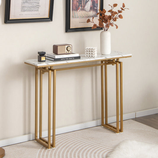 Modern Console Table with Durable Metal Frame and 43.5 Inch Faux Marble Top