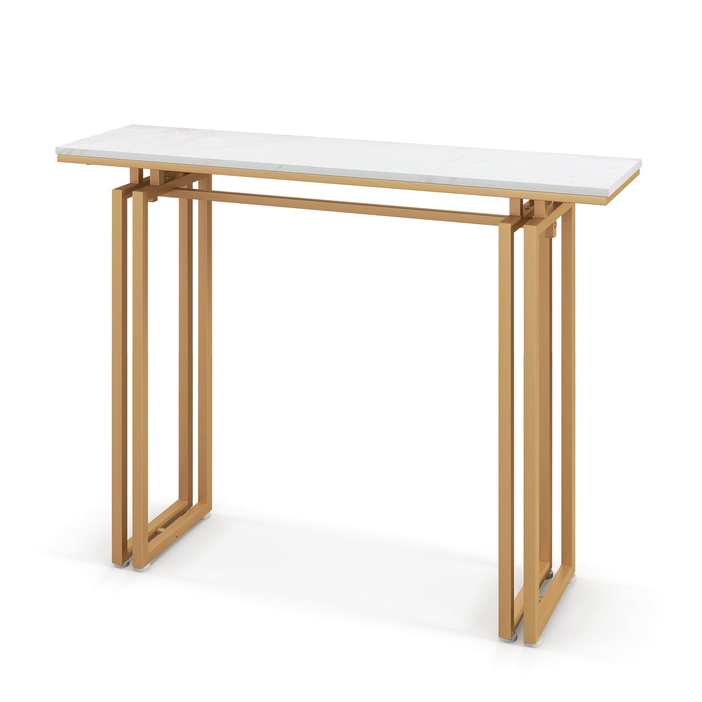 Modern Console Table with Durable Metal Frame and 43.5 Inch Faux Marble Top