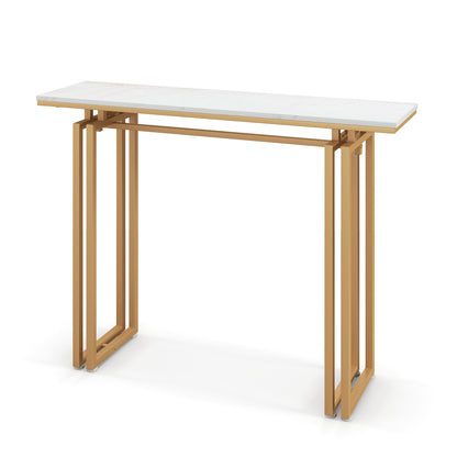 Modern Console Table with Durable Metal Frame and 43.5 Inch Faux Marble Top