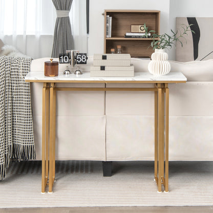 Modern Console Table with Durable Metal Frame and 43.5 Inch Faux Marble Top
