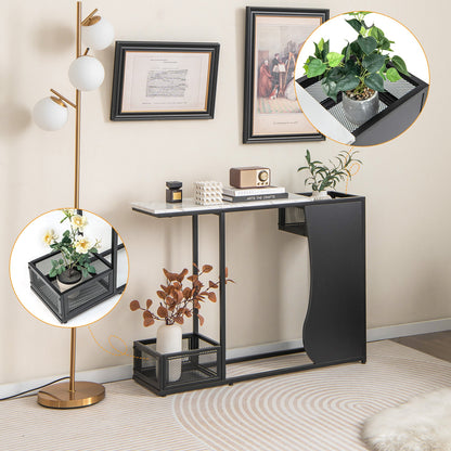 Elegant Console Table with Faux Marble Top and Built-In Plant Display 43.5 Inch