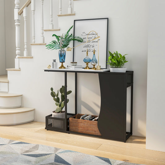 Elegant Console Table with Faux Marble Top and Built-In Plant Display 43.5 Inch