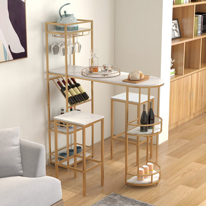 Elegant 3-Piece Bar Table Set with Wine Rack and Multiple Storage Shelves