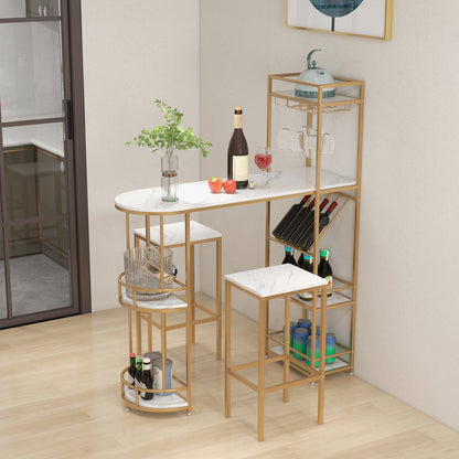 Elegant 3-Piece Bar Table Set with Wine Rack and Multiple Storage Shelves